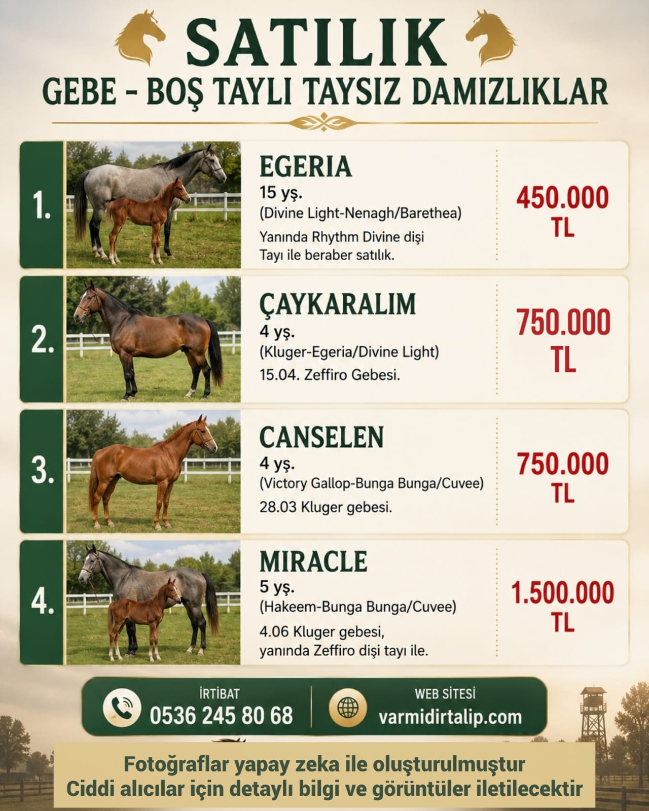 SATILIK BOŞ,GEBE TAYLI VE TAYSIZ KISRAKLAR
