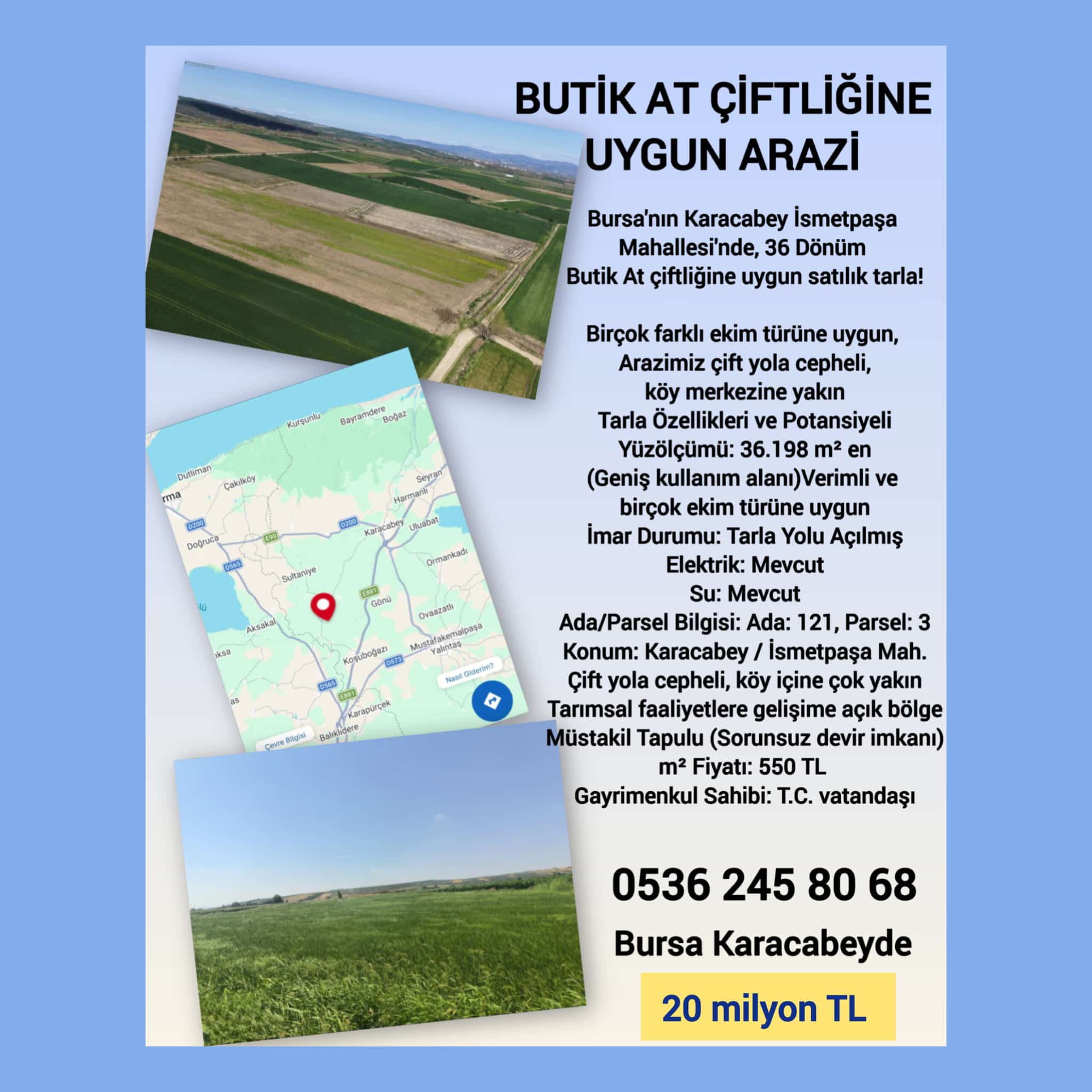 BUTİK AT ÇİFTLİĞİNE UYGUN BURSA KARACABEYDE 36 DÖNÜM ARAZİ